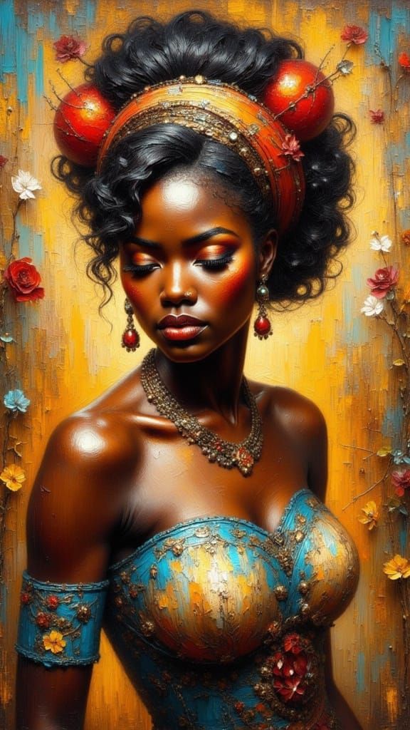 Elegant African Woman Portrait in Impasto Style