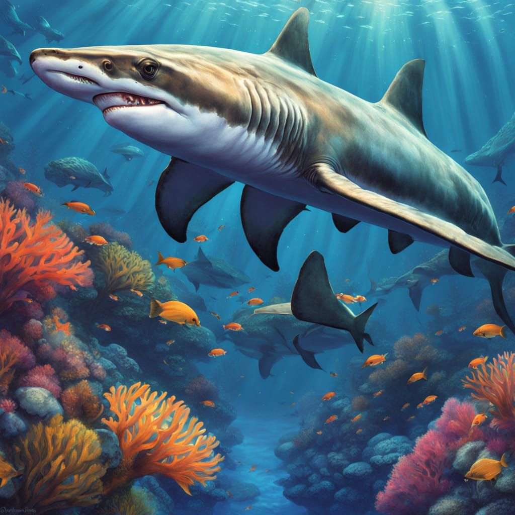 Majestic Hammerhead Shark in Vibrant Coral Reef Scene