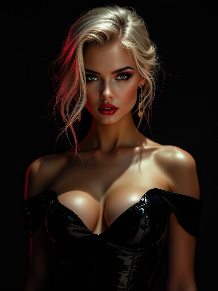 Pin-Up Woman with Pink Tipped Hair in Dramatic Light