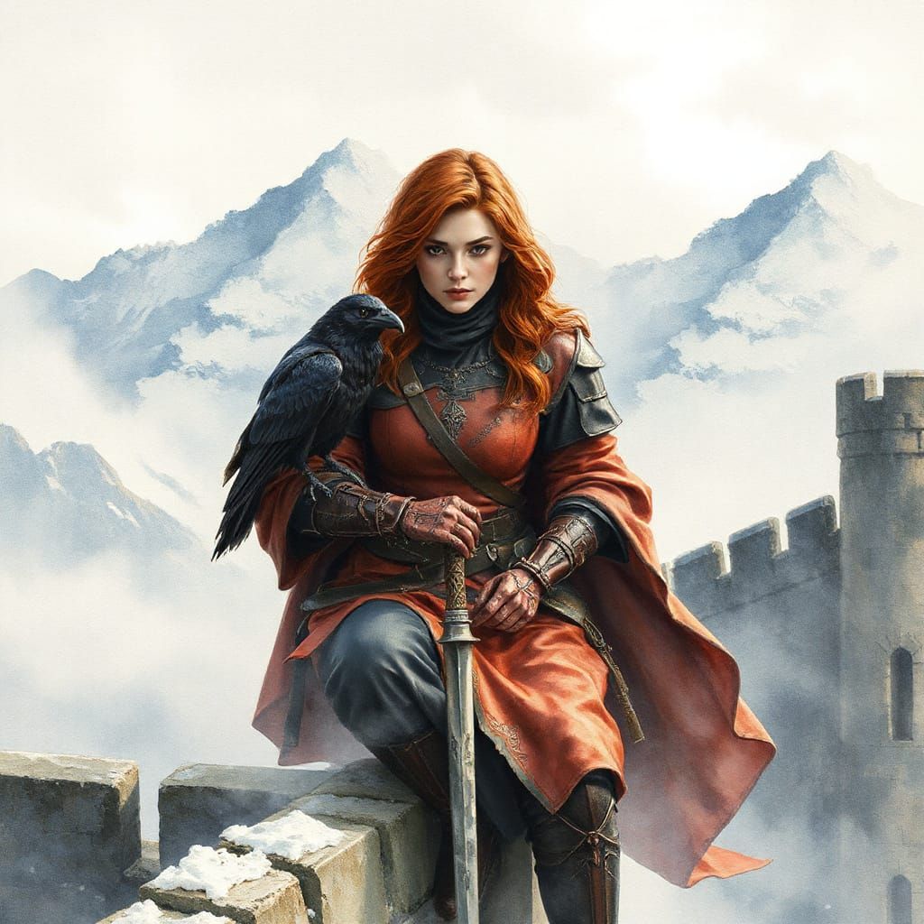 Raven-Haired Paladin in Watercolour Style