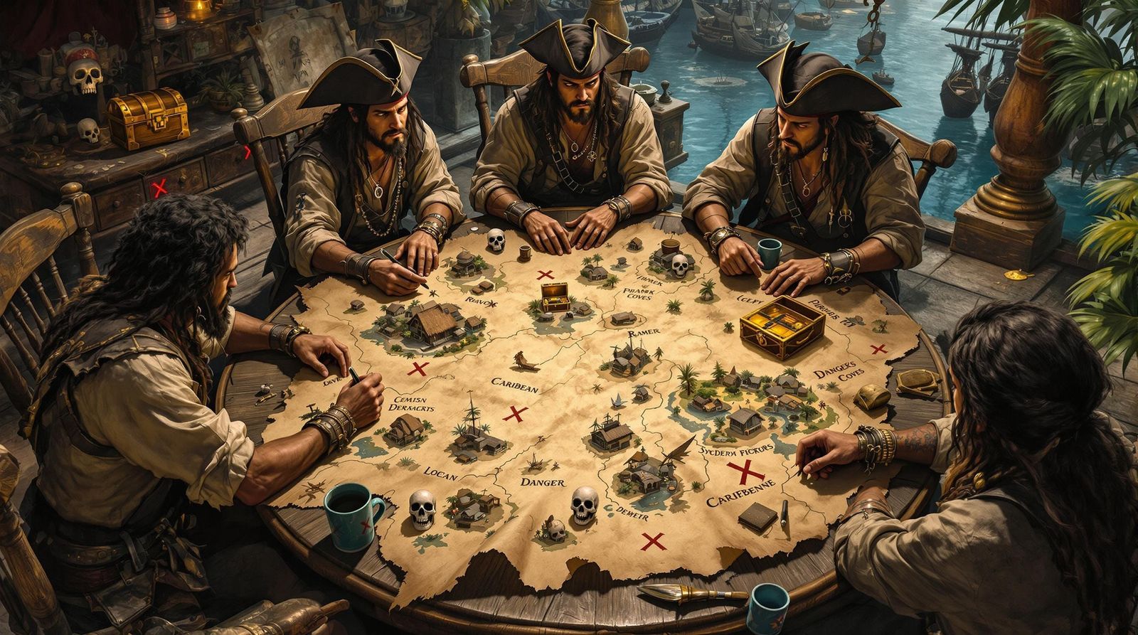 Pirates Discover Ancient Treasure Map in 3D Fantasy Art