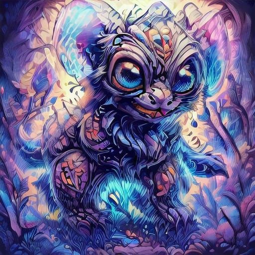 Polychromatic Cat Runs in Street Art Style