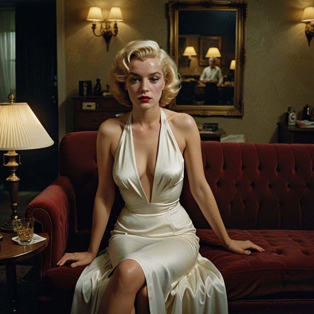 Glamorous Old Hollywood Siren on Velvet Couch