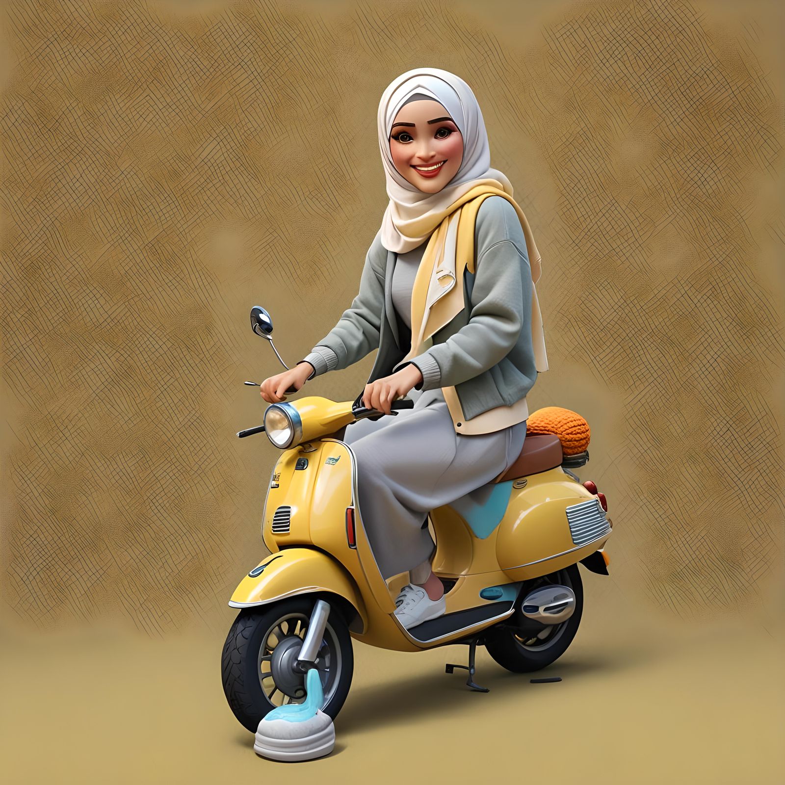 Woman on Vespa in Pixar Style 3D Art