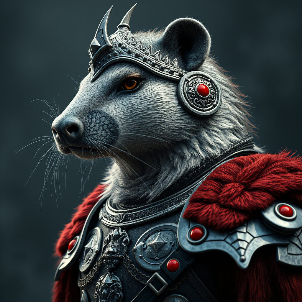 Armored Muskrat-Viking Portrait in Art Nouveau Style