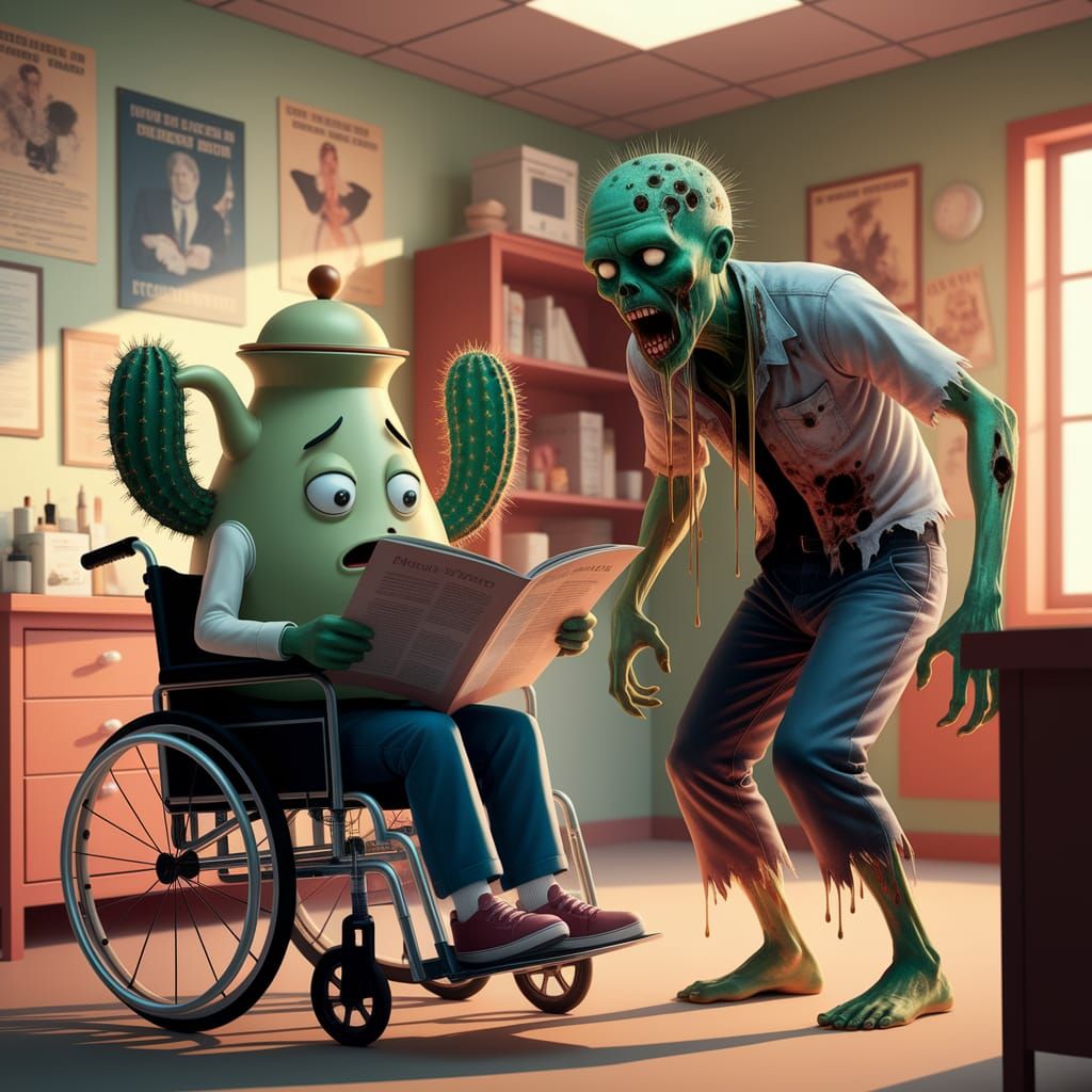 Terrified Cactus Teapot in Doctor's Office