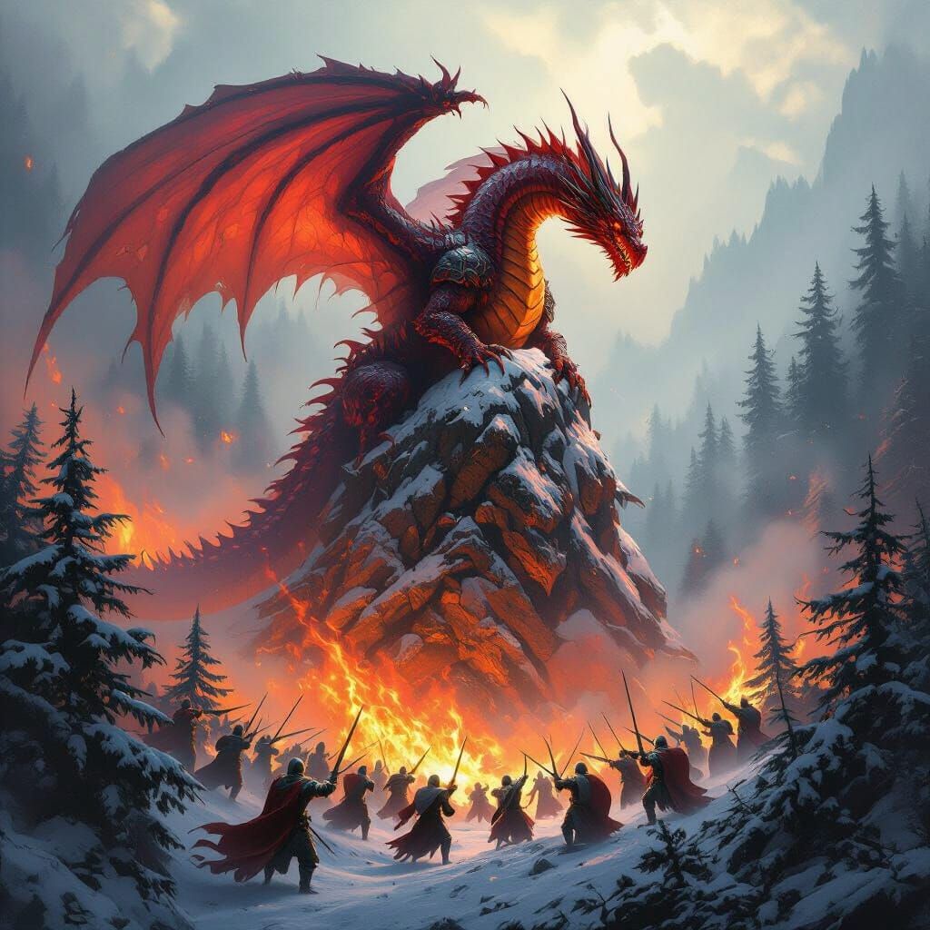 Epic Dragon Battle: Knights vs Molten Ruby Dragon