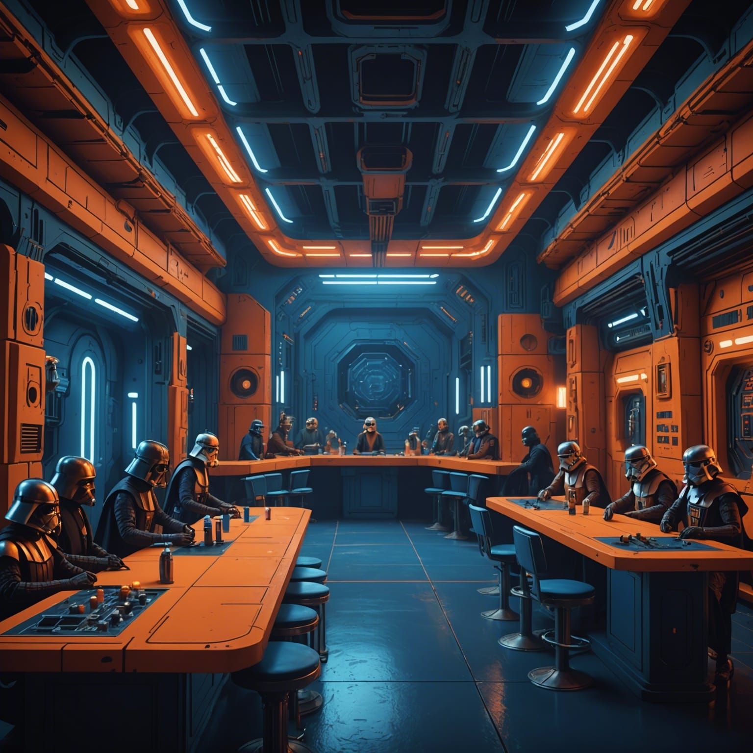 Star Wars Cantina Scene in Blue and Orange