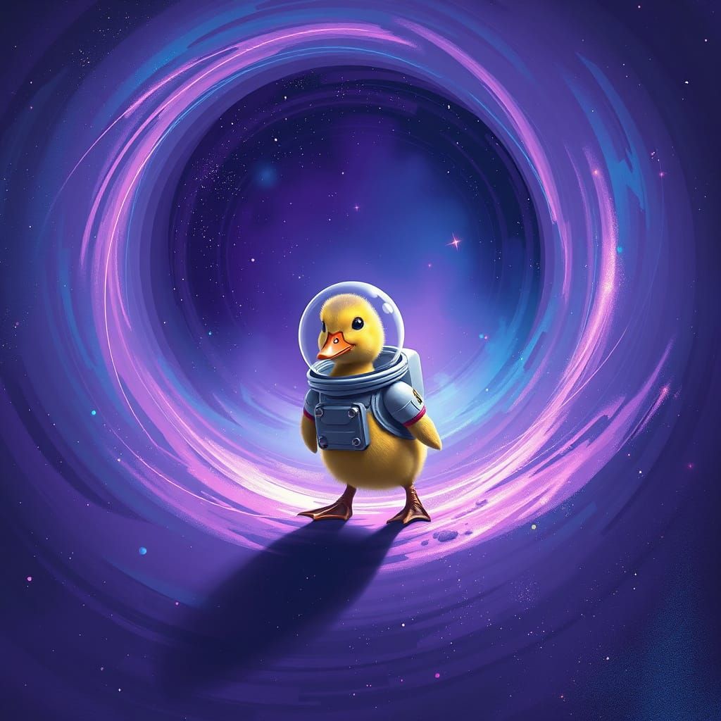 Duckling Astronaut Enters Cosmic Vortex