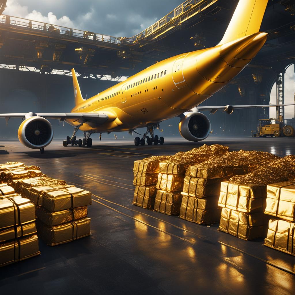 Cargo Plane Loaded with Gold: Detailed Matte Painting