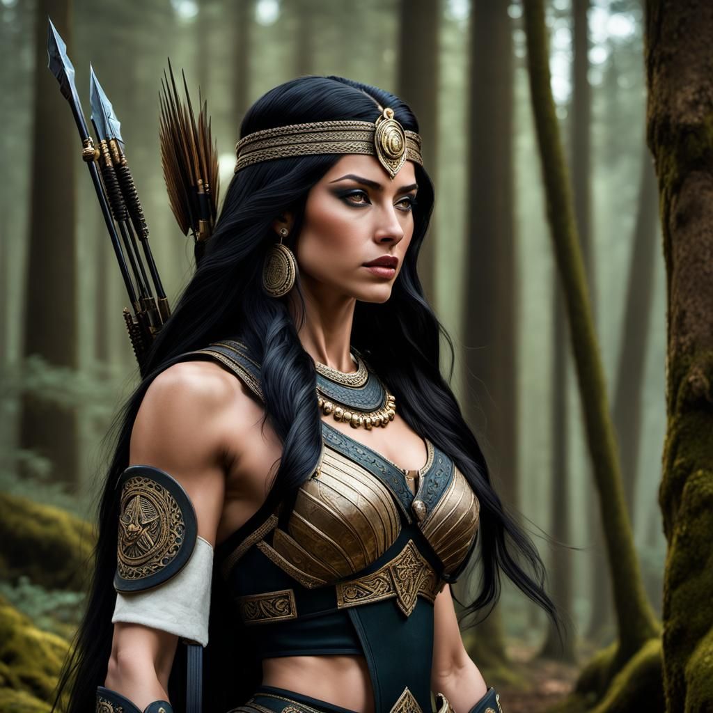 Artemis with Hunting Gear in Hyperrealistic Style