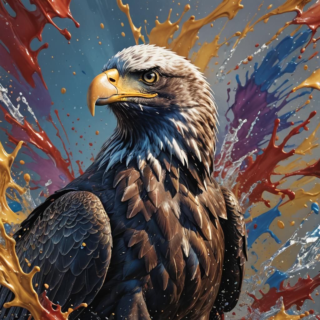 Hyperrealistic American Eagle Splash Art Portrait