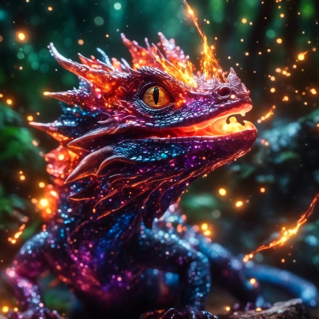 Baby Dragon Unleashes Flames in Rainforest