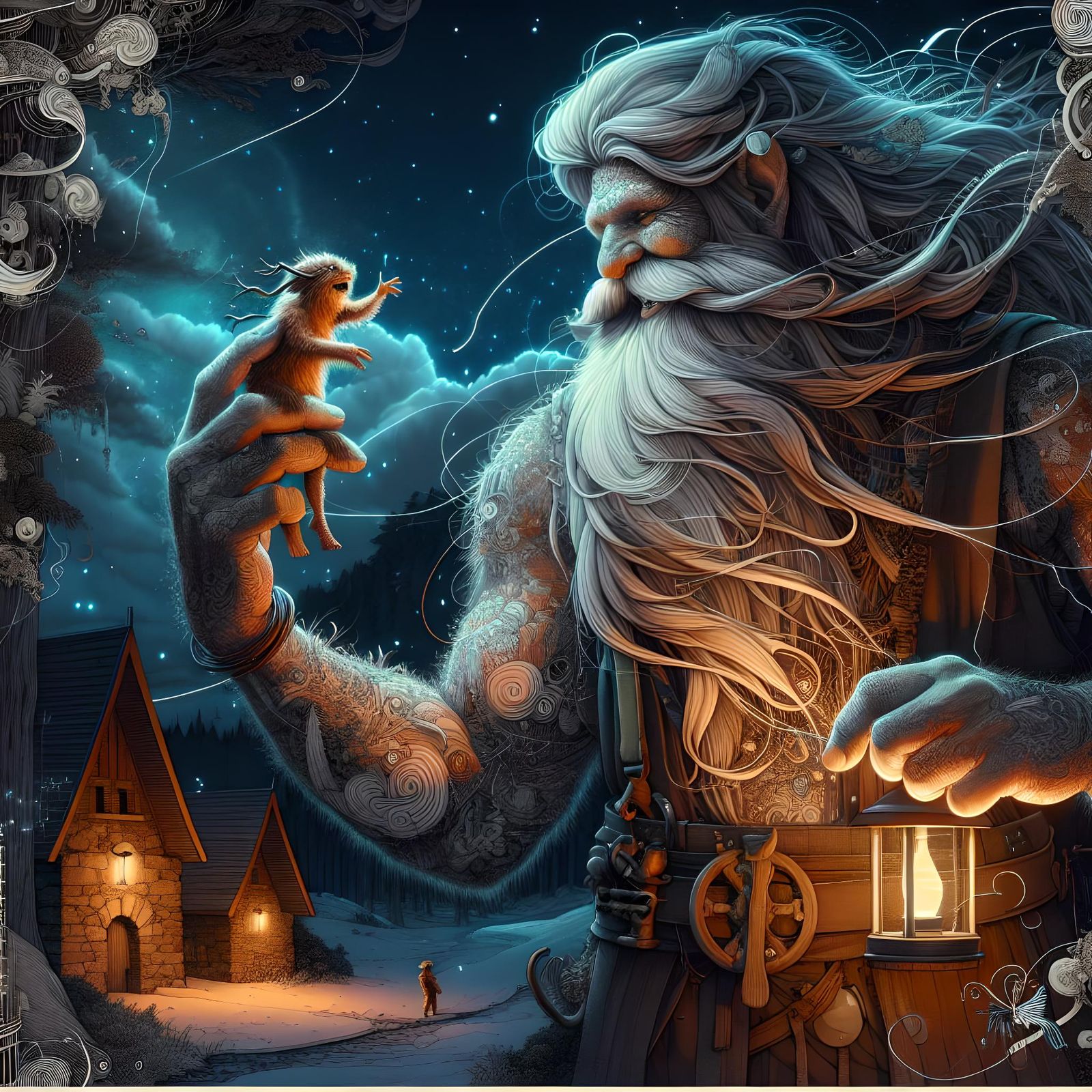 Steampunk Forest Dweller with Dragon in Hyperrealistic Portr...