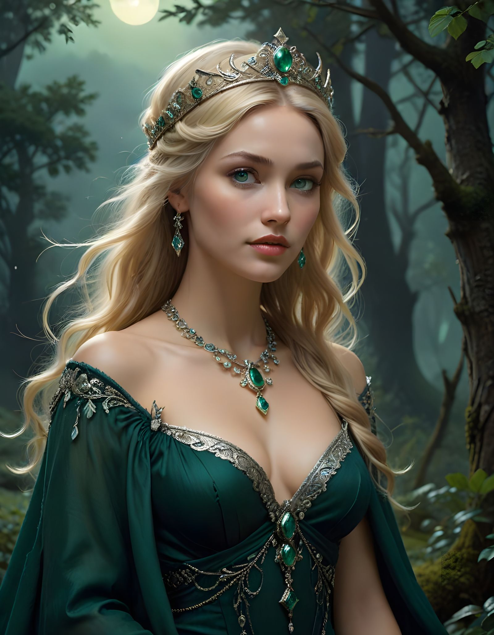 Norse Goddess Walks Under Midnight Moonlight