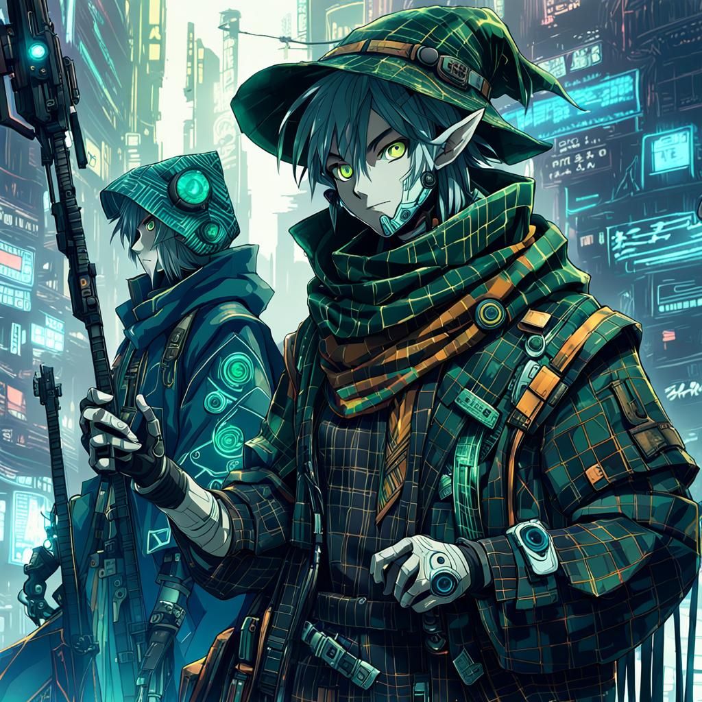 Anime Elf Druids in Cyberpunk Style