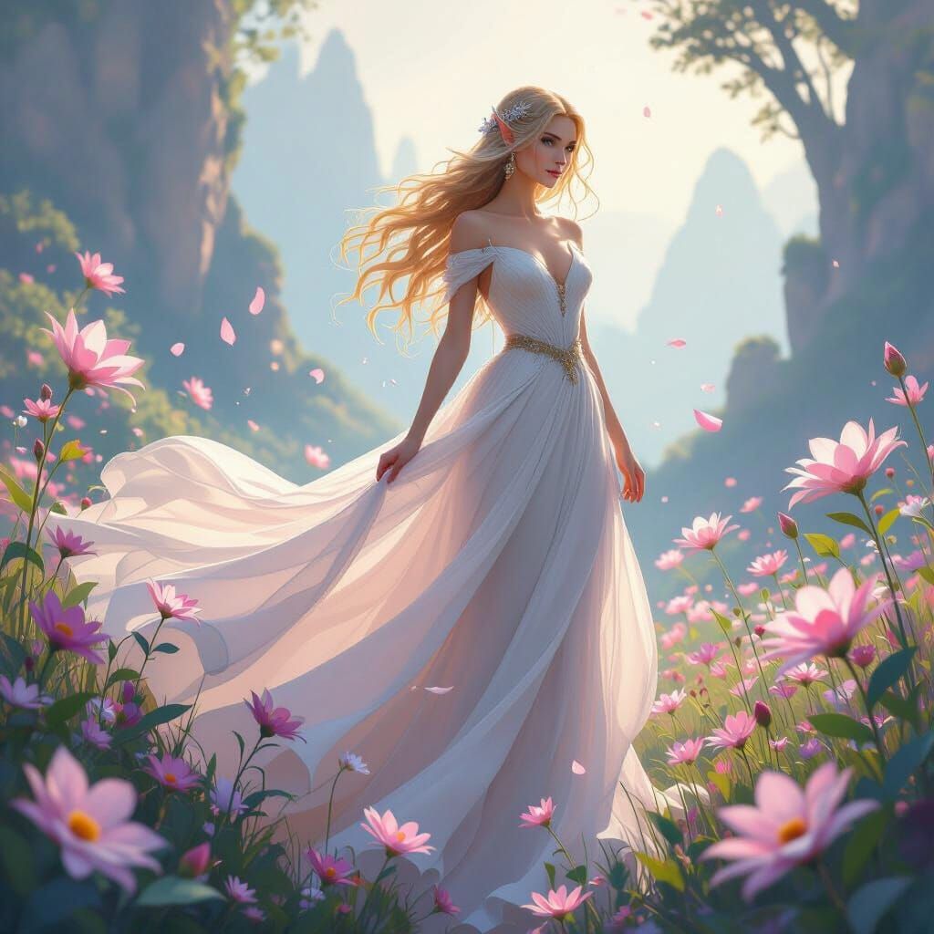 Elven Princess Surrounded by Spark Flowers