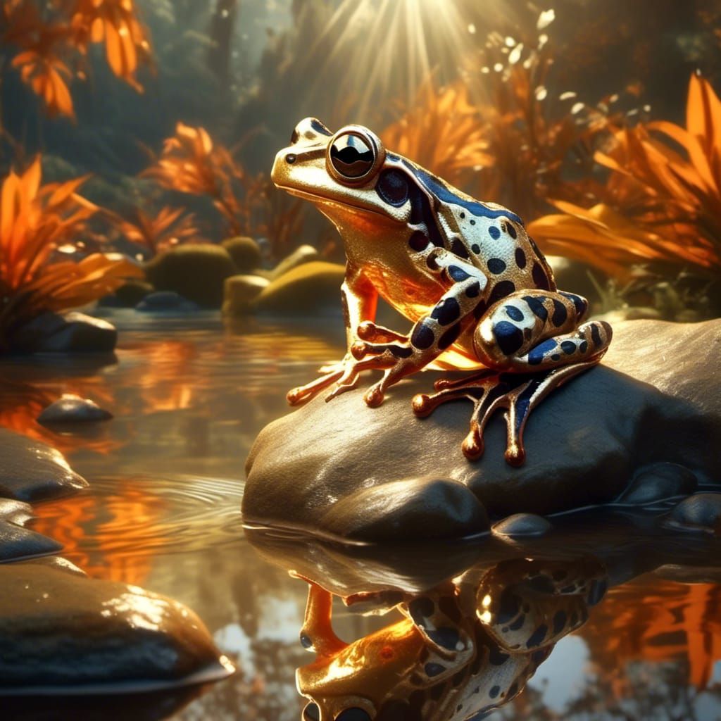Golden Frog near Stream: Fantasy Concept Art