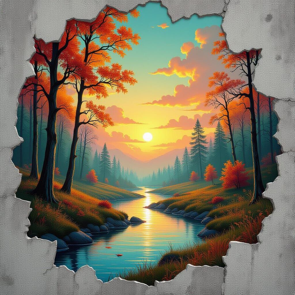 Surreal Autumn Landscape with Glowing Skies and Ethereal Glo...