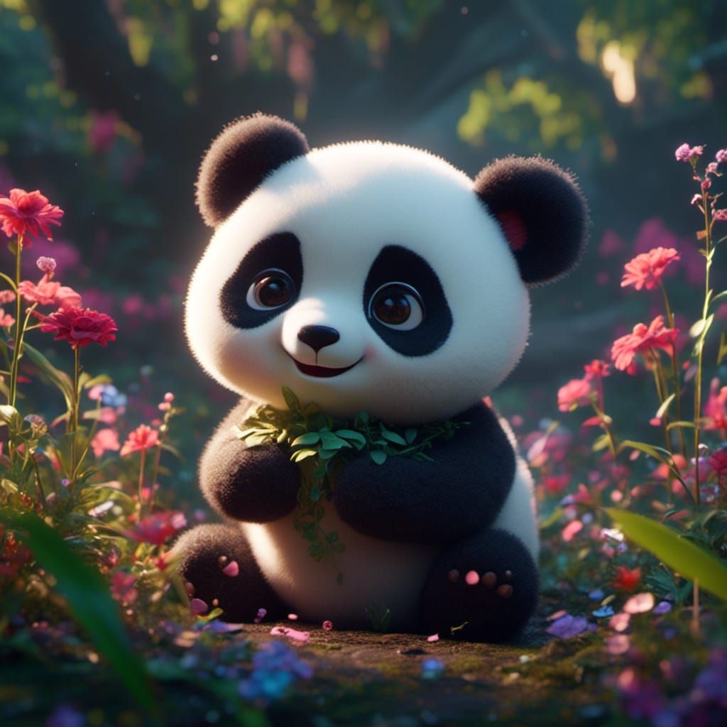 Cute Fluffy Panda in Detailed Matte Painting