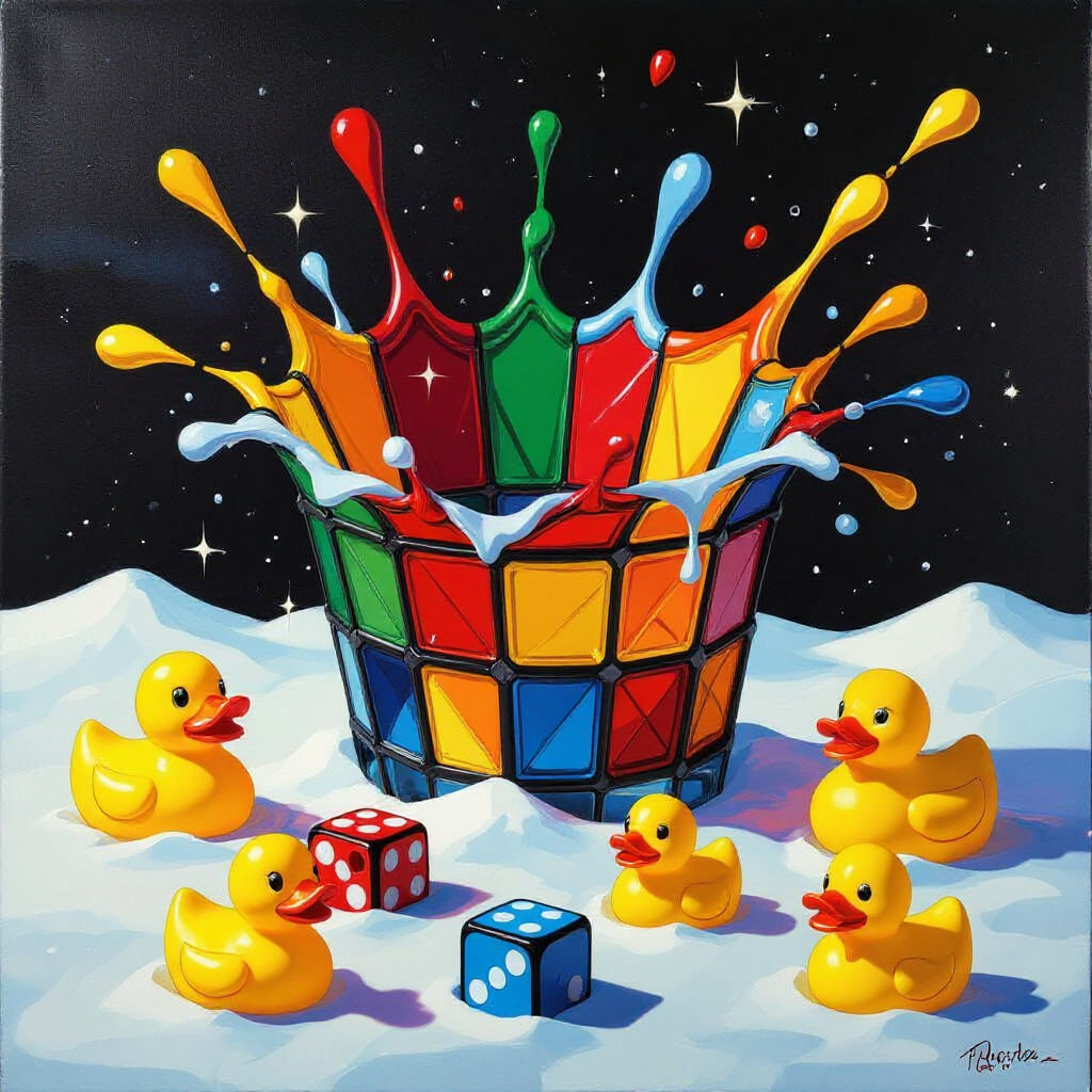 Colorful Leaded Glass Composition with Toys