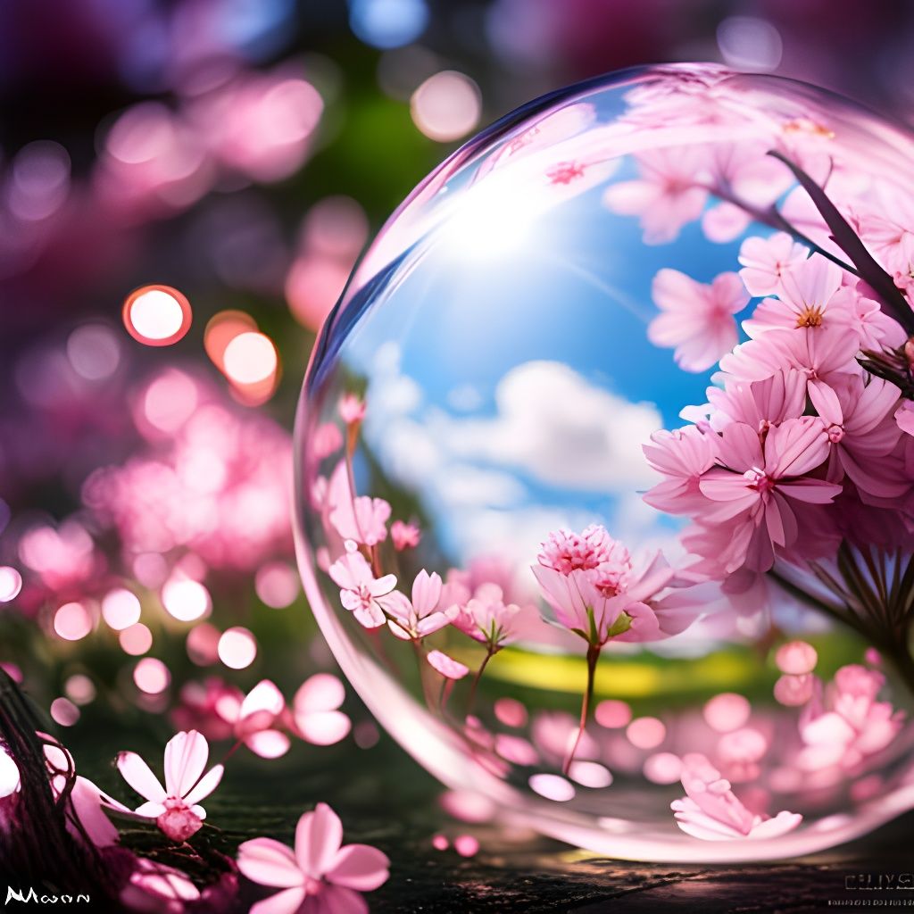 Cherry Blossom in Glass Sphere with Bokeh
