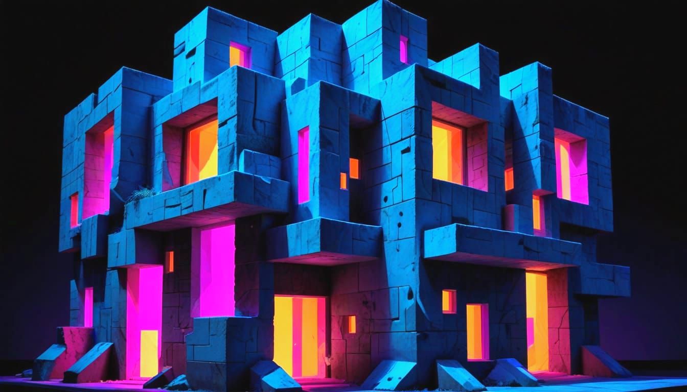 Brutalist Monolith in Cubist Blacklight Style