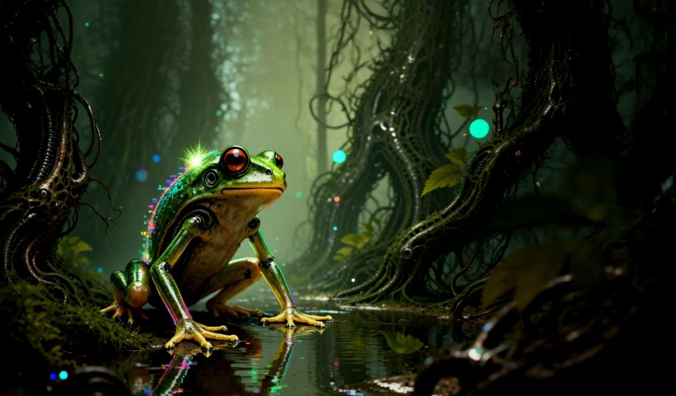Bioluminescent Frog in Misty Swamp - Concept Art