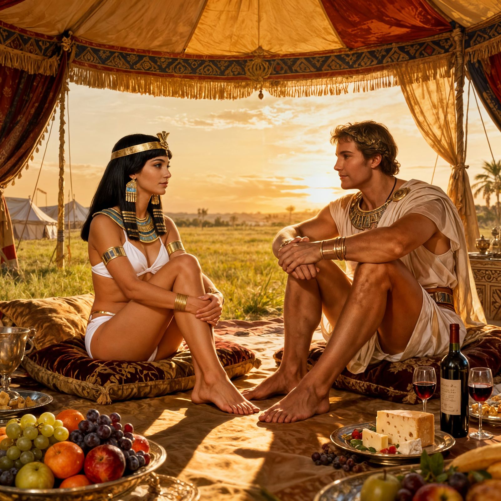 Cleopatra and Marc Antony in Royal Tent, Hyperrealistic Fant...