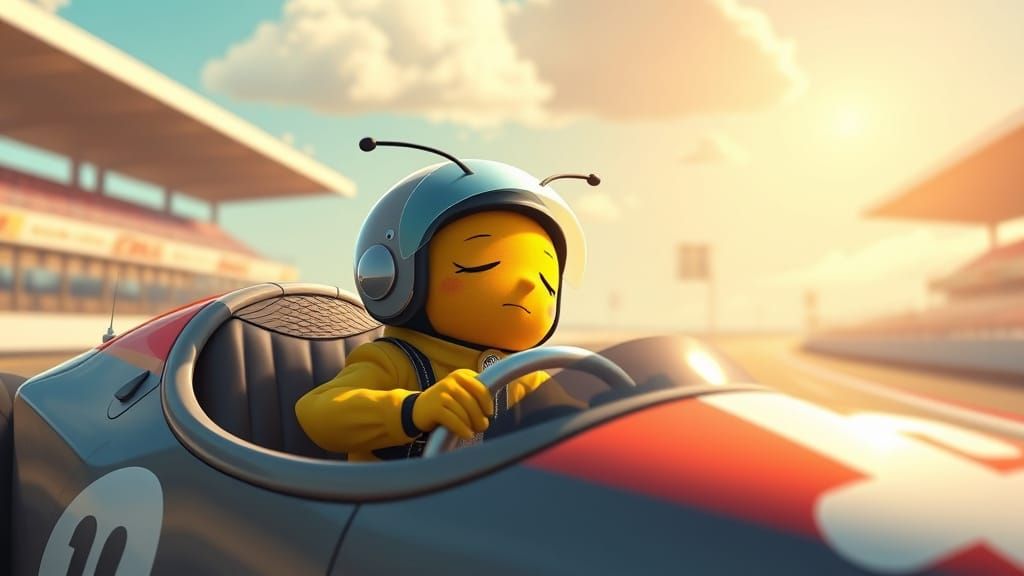 Bumblebee's Nap: A Whimsical Racecar Scene