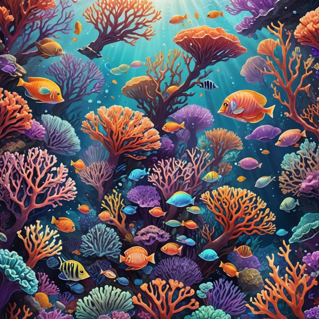 Vibrant Coral Reef with Exotic Marine Life