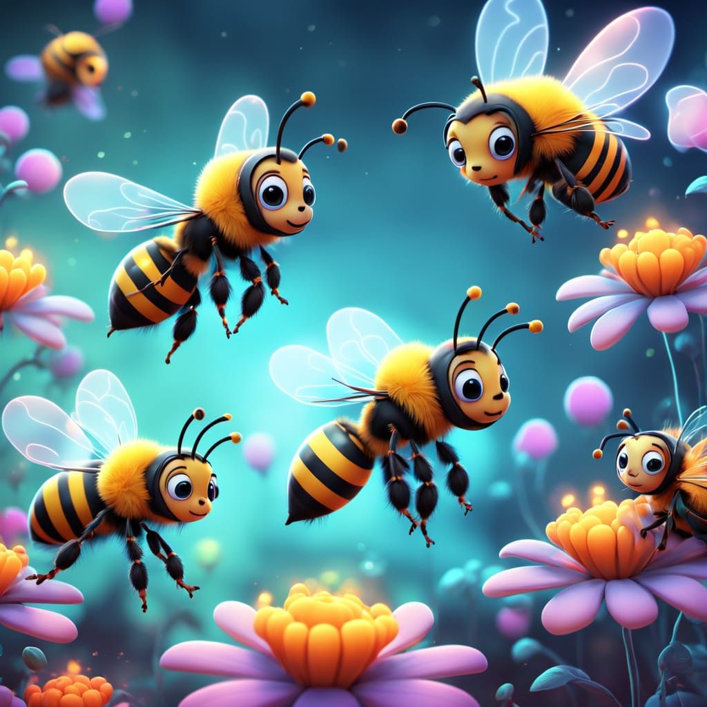 Cartoon Bees Napping in Dreamy Smoke