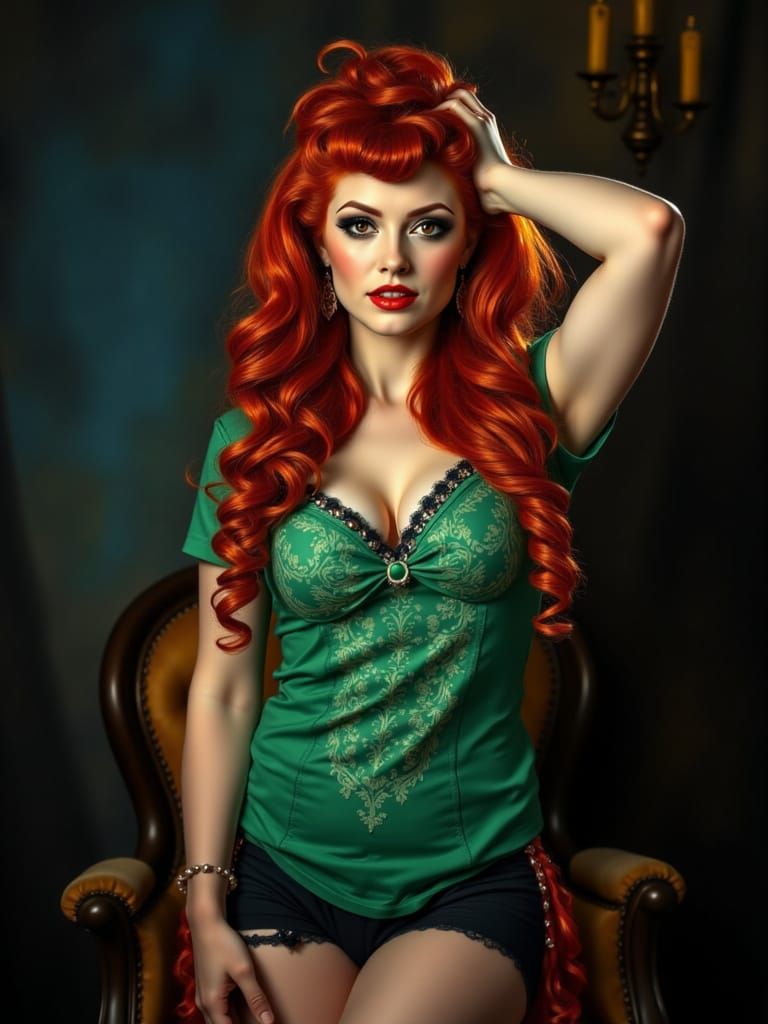 Red Haired Burlesque Performer on Stage Under Spotlights