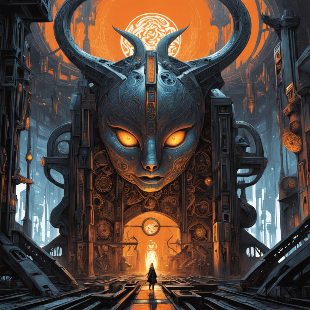 Celtic Goddess Brigid Forges in Futuristic Steel Workshop