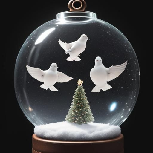Christmas Tree and Dove in Snow Globe