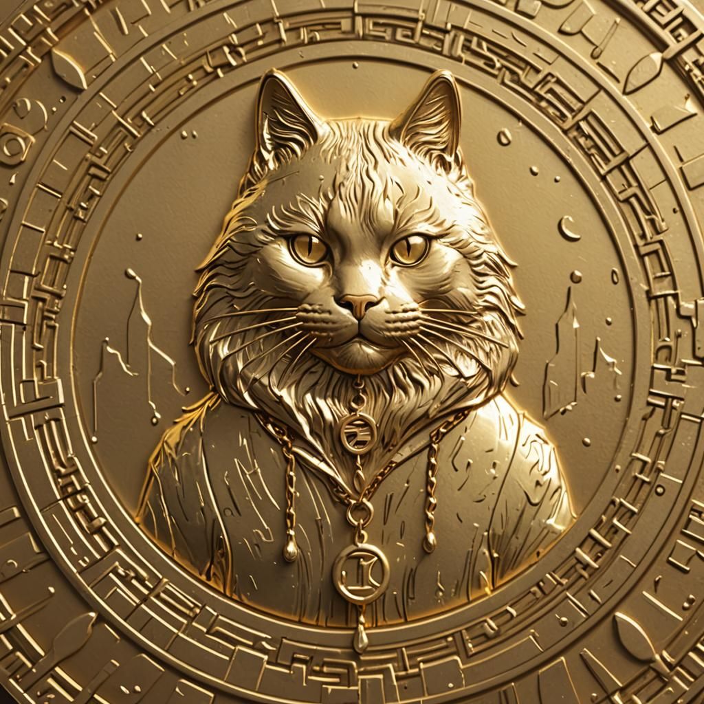 Gold 3D Coin Icon Featuring a Cat