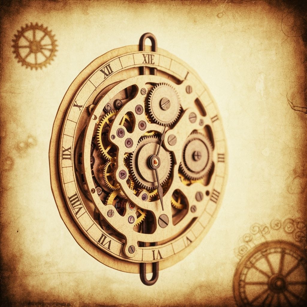 Ornate Illuminated Manuscript with Origami and Clockwork