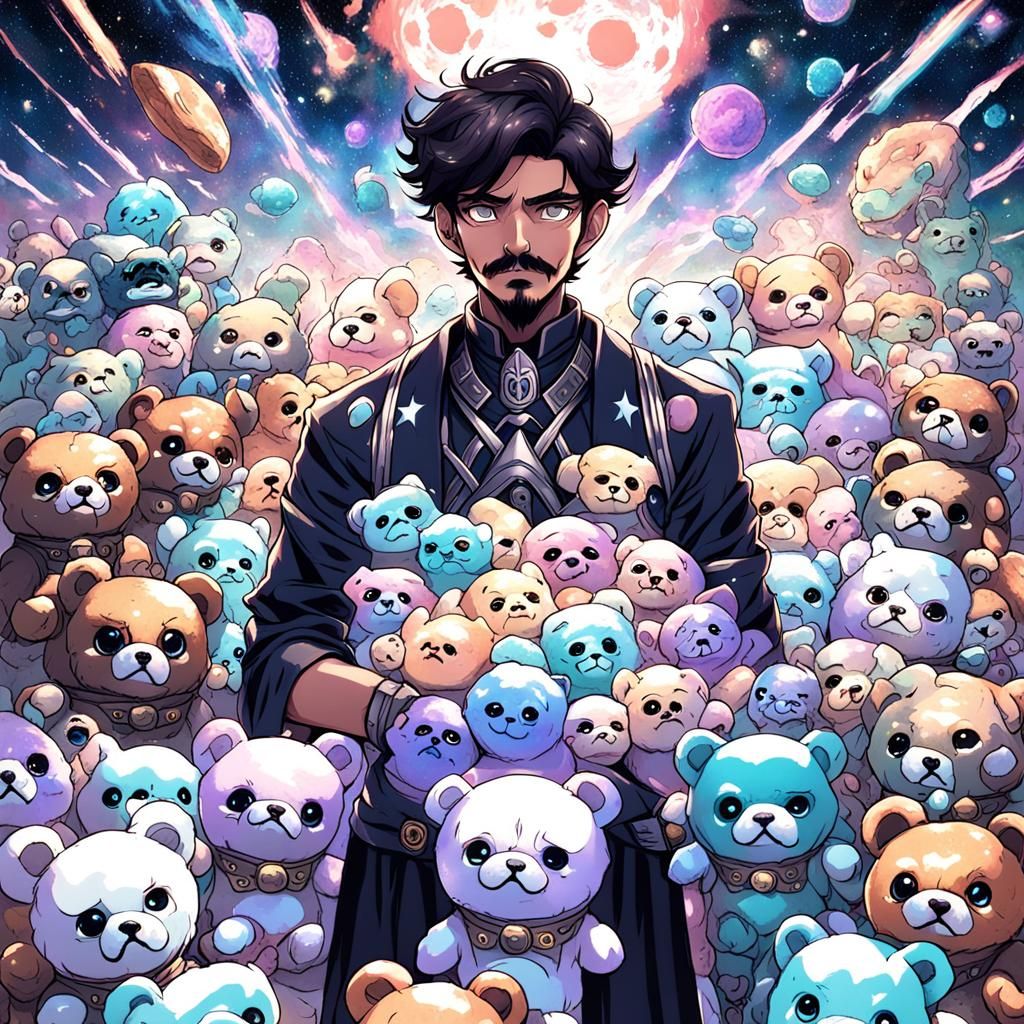 Pastel Teddy Bears in Cursed Galaxy, Anime Style