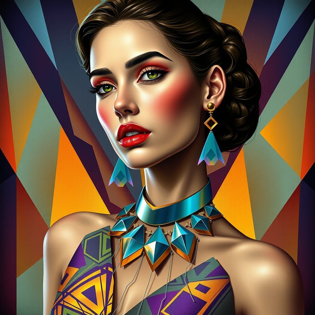 Cubist Elegance in Art Deco Futurism Style