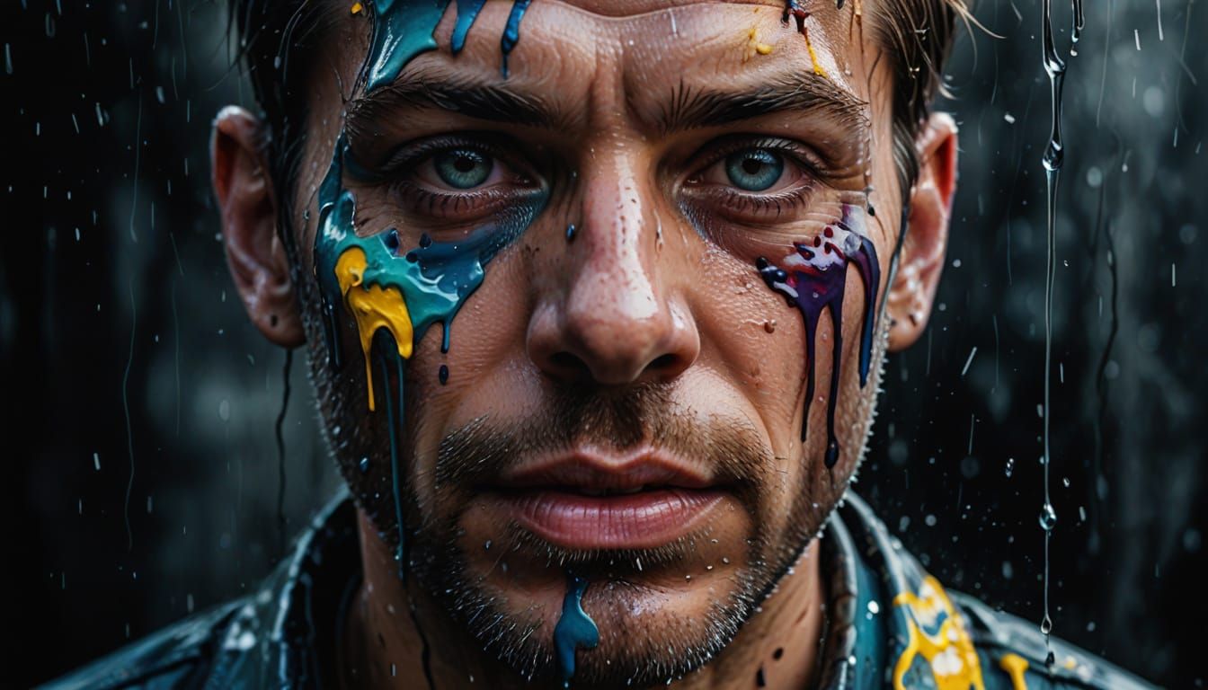 Moody Portrait of a Man Dripping in Oil Paint