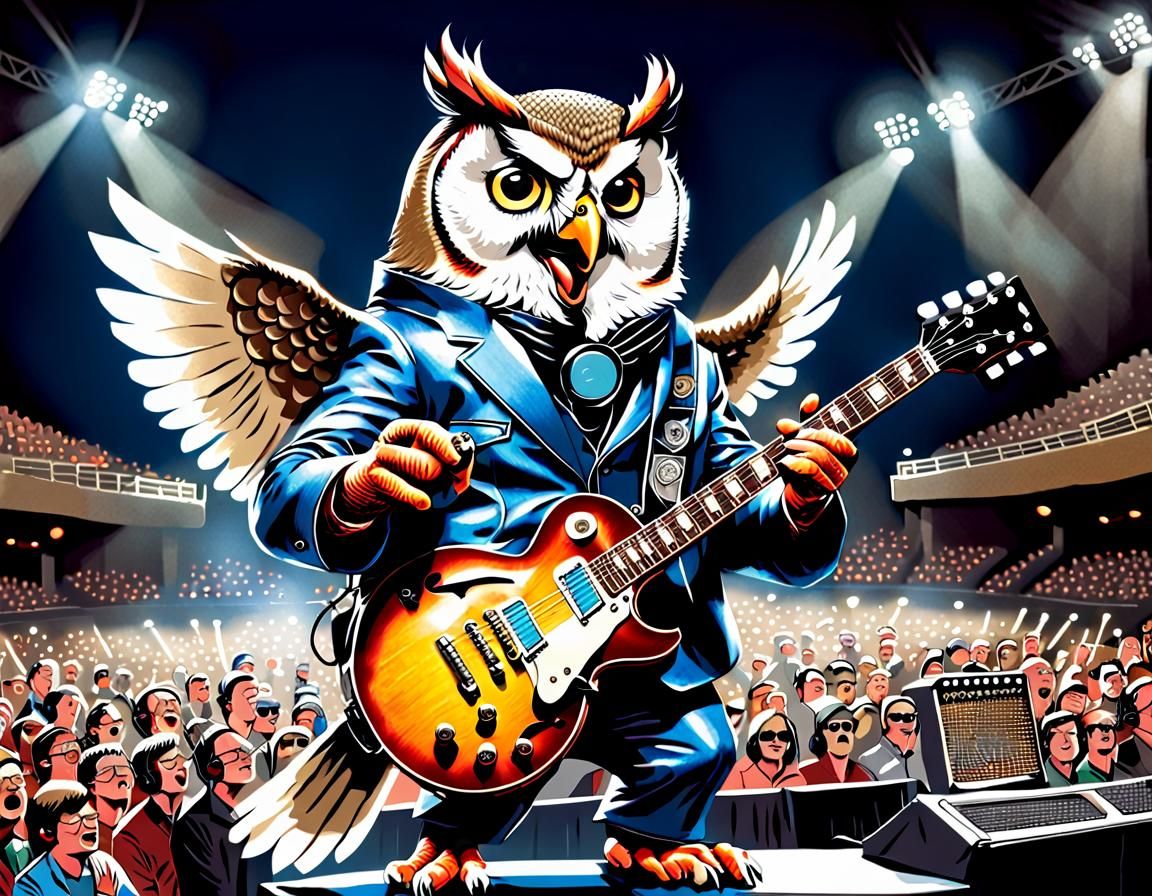 Owl Rock Star in Comic Book Style
