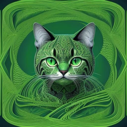 Green Cat in USA: Abstract Vector Fractal Art