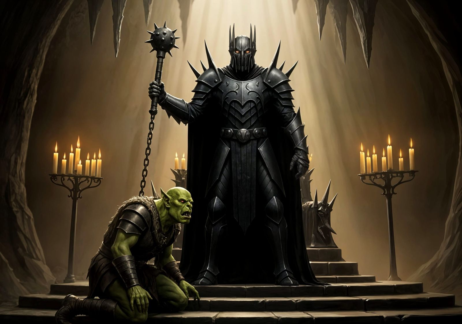 Sauron Dominates Orc in Gloomy Cavern