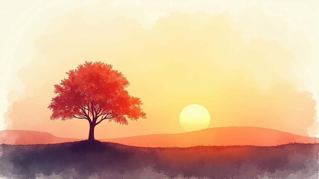 Minimalist Watercolor Landscape at Sunset