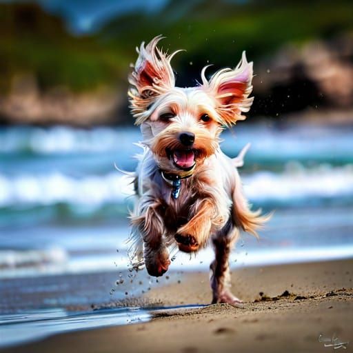 Adorable Puppy Shaking Water on Sandy Beach