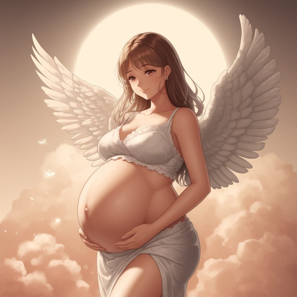 Anime-Style Pregnant Angel with Oversized Belly