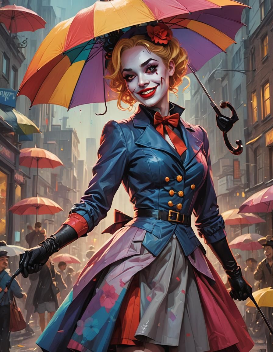 Mary Poppins and Harley Quinn Hybrid in Digital Art