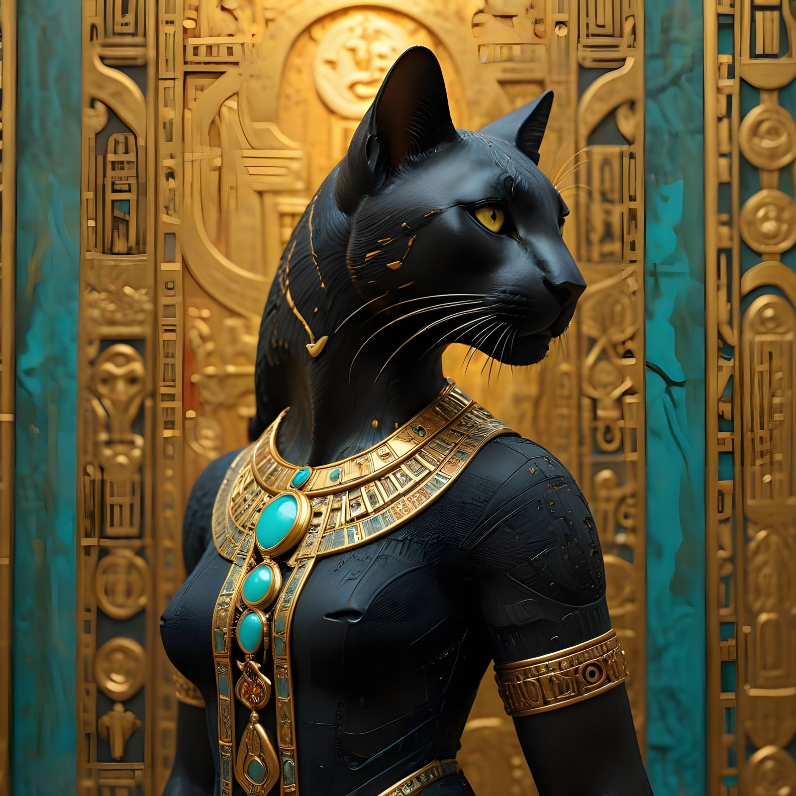 Bastet: Cat Goddess in Art Nouveau Style
