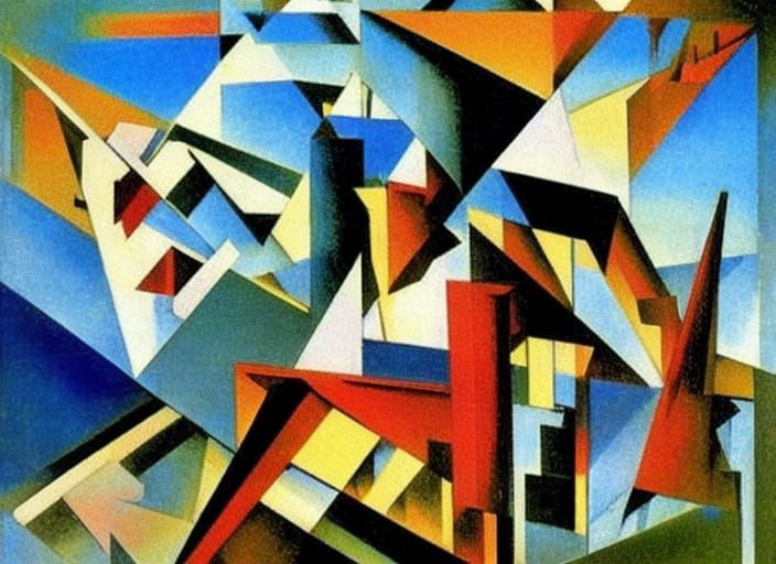 Abstract Cubist Beach Scene in Euclidean Style