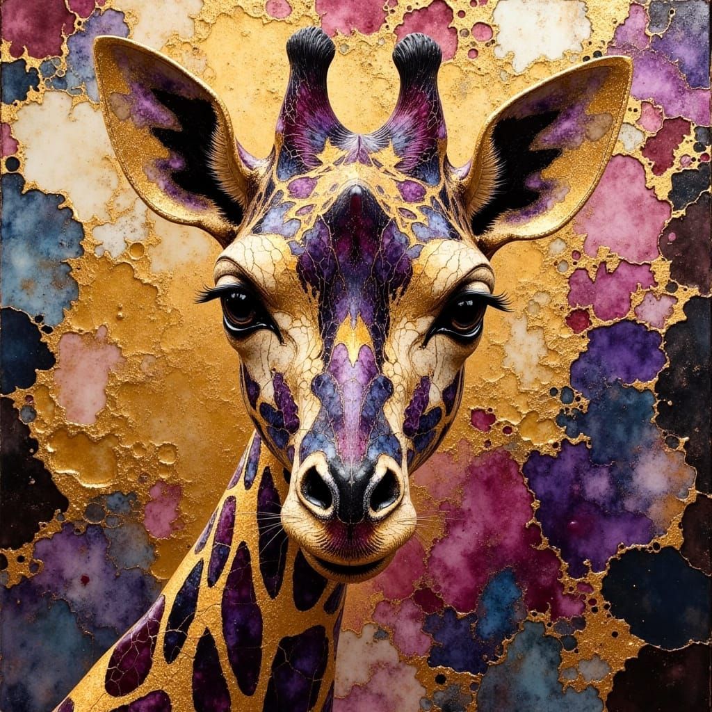 Cracked Ceramic Giraffe Portrait Oil Painting